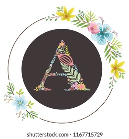 letter A initial with floral vector
