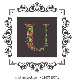 letter A initial with floral vector