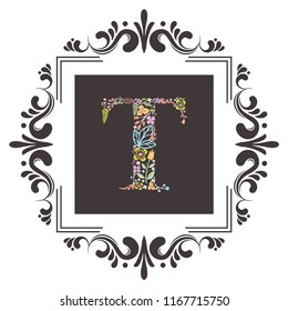 letter A initial with floral vector