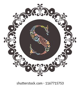 letter A initial with floral vector