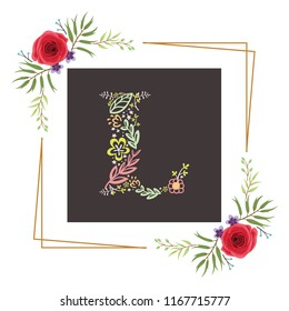letter A initial with floral vector