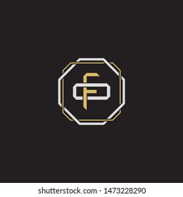 Letter initial FO F O OF monogram logo classic style with emblem hexagon line isolated on black background and gold silver colors combination