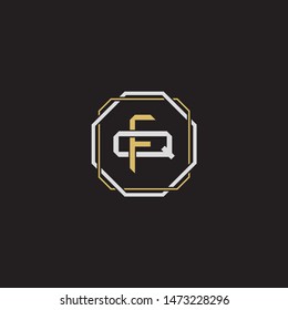 Letter initial FQ F Q QF monogram logo classic style with emblem hexagon line isolated on black background and gold silver colors combination