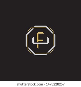 Letter initial FU F U UF monogram logo classic style with emblem hexagon line isolated on black background and gold silver colors combination