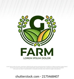 letter initial G eco green farm circle logo vector vintage icon, flat farm logo, natural green badge