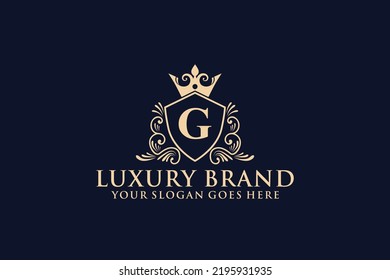 letter Initial G elegant luxury monogram logo or badge template with scrolls and royal crown, perfect for luxurious branding projects
