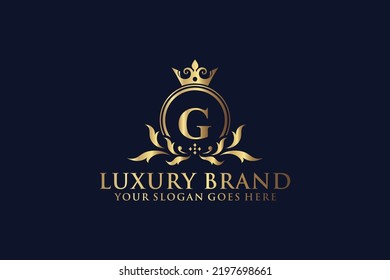 letter Initial G elegant luxury monogram logo or badge template with scrolls and royal crown, perfect for luxurious branding projects
