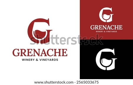 Letter Initial G Wine Glass Logo Design Template. Suitable for Bar Restaurant Cafe Winery Vineyard Pub Club Business Brand Company Logo Design.