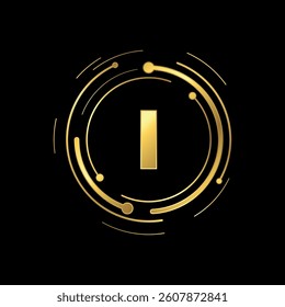 Letter I Initial Gold Color Cyber Multimedia Logo