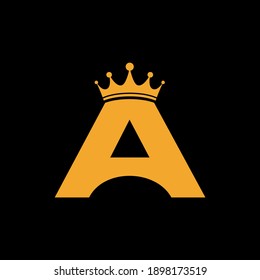 Letter A initial gold with crown vector logo template for business branding