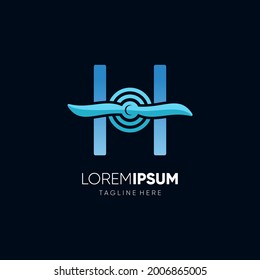 Letter Initial H Airplane Propeller Logo Design Vector Icon Graphic Emblem Illustration 