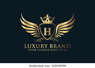 letter Initial H elegant luxury monogram logo or badge template with scrolls and royal crown, perfect for luxurious branding projects
