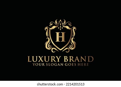 letter Initial H elegant luxury monogram logo or badge template with scrolls and royal crown, perfect for luxurious branding projects

