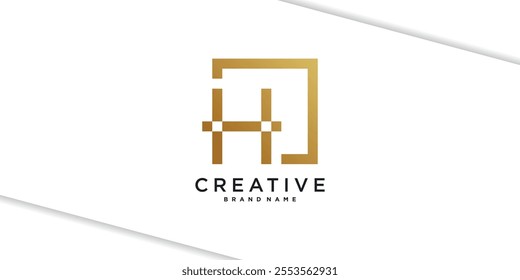 Letter initial H logo design with golden square concept. Premium Vector