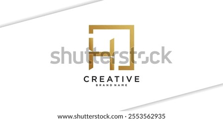 Letter initial H logo design with golden square concept. Premium Vector