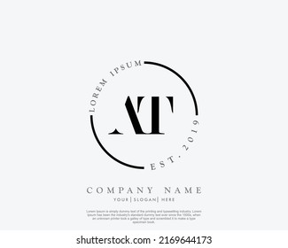 Letter AT Initial handwriting logo with signature and hand drawn style.