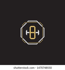 Letter initial HB B H HB monogram logo classic style with emblem hexagon line isolated on black background and gold silver colors combination