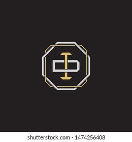 Letter initial ID I D DI monogram logo classic style with emblem hexagon line isolated on black background and gold silver colors combination