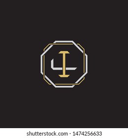 Letter initial IL L I LI monogram logo classic style with emblem hexagon line isolated on black background and gold silver colors combination