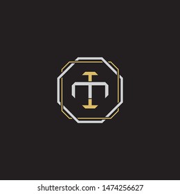 Letter initial IM I M MI monogram logo classic style with emblem hexagon line isolated on black background and gold silver colors combination