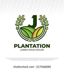 Letter Initial J Eco Green Farm Circle Logo Vector Vintage Icon, Flat Farm Logo, Natural Green Badge