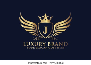carta Inicial J elegante logo de lujoso monograma o plantilla de insignia con rollos y corona real, perfecto para proyectos de marca de lujo
