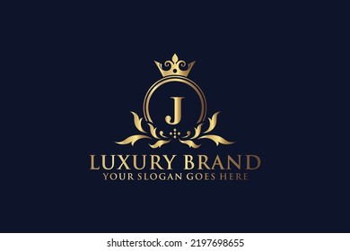 letter Initial J elegant luxury monogram logo or badge template with scrolls and royal crown, perfect for luxurious branding projects
