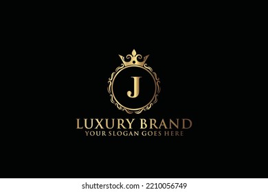 letter Initial J elegant luxury monogram logo or badge template with scrolls and royal crown, perfect for luxurious branding projects
