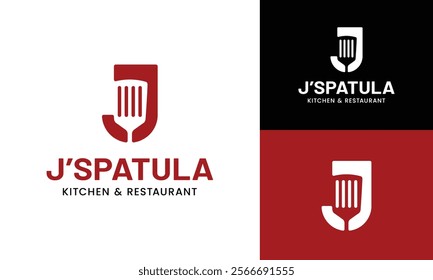 Letter Initial J Spatula Logo Design Template. Suitable for Restaurant Kitchen Bistro Cafe Catering Eatery Grill Barbeque or Chef Cook Kitchener Food Blogger Business Brand Company Logo Design