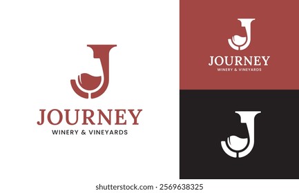 Letter Initial J Wine Glass Logo Design Template. Suitable for Bar Restaurant Cafe Winery Vineyard Pub Club Business Brand Company Logo Design.