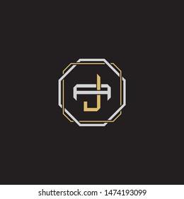 Letter initial JA J A AJ monogram logo classic style with emblem hexagon line isolated on black background and gold silver colors combination