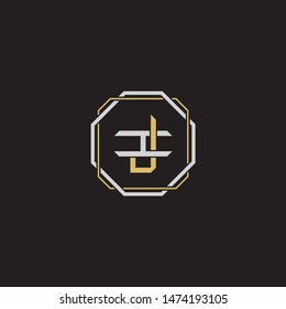 Letter initial JI J I IJ monogram logo classic style with emblem hexagon line isolated on black background and gold silver colors combination