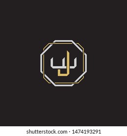 Letter initial JW J W WJ monogram logo classic style with emblem hexagon line isolated on black background and gold silver colors combination