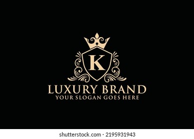 letter Initial K elegant luxury monogram logo or badge template with scrolls and royal crown, perfect for luxurious branding projects

