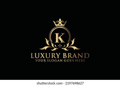 letter Initial K elegant luxury monogram logo or badge template with scrolls and royal crown, perfect for luxurious branding projects
