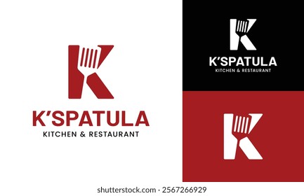 Letter Initial K Spatula Logo Design Template. Suitable for Restaurant Kitchen Bistro Cafe Catering Eatery Grill Barbeque or Chef Cook Kitchener Food Blogger Business Brand Company Logo Design