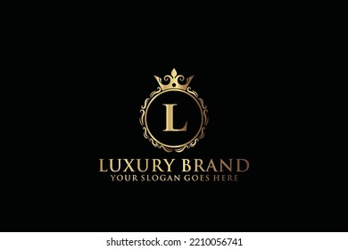 letter Initial L elegant luxury monogram logo or badge template with scrolls and royal crown, perfect for luxurious branding projects
