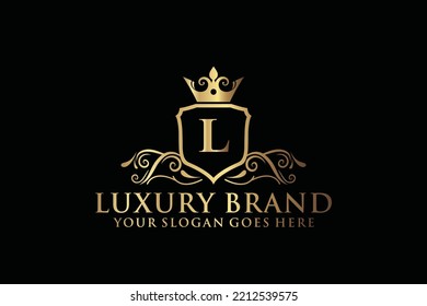 letter Initial L elegant luxury monogram logo or badge template with scrolls and royal crown, perfect for luxurious branding projects
