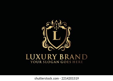 letter Initial L elegant luxury monogram logo or badge template with scrolls and royal crown, perfect for luxurious branding projects

