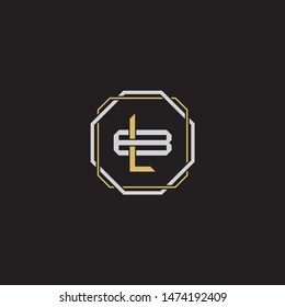 Letter initial LB L B BL monogram logo classic style with emblem hexagon line isolated on black background and gold silver colors combination