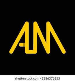 AM Letter Initial Logo Design Template Vector Illustration. Yellow Gold Typography on Black Background