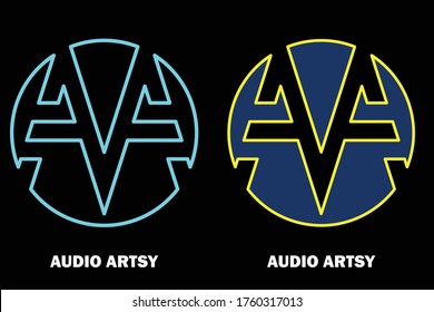 Letter A Initial Logo embedded on a bluish sphere. Fit for artist, DJ, trance, rave, music company, audio, equipment, 