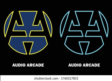Letter A Initial Logo embedded on a bluish sphere. Fit for artist, DJ, trance, rave, music company, audio, equipment, 