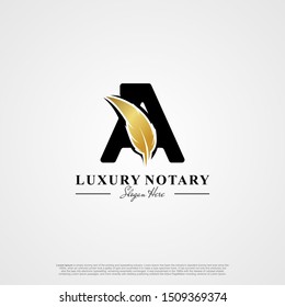 Letter A Initial logo with Feather Luxury gold.