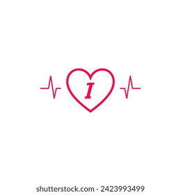 Letter I initial logo in a heart icon with a pulse wave
