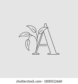 Letter A Initial Logo Icon Monogram Nature Leaves Template Design