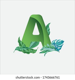 Letter A initial logo with tropical leaves decoration
