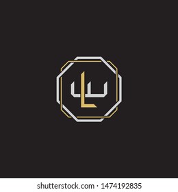 Letter initial LW L W WL monogram logo classic style with emblem hexagon line isolated on black background and gold silver colors combination