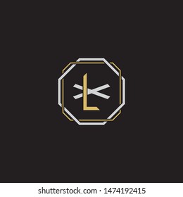 Letter initial LX L X XL monogram logo classic style with emblem hexagon line isolated on black background and gold silver colors combination