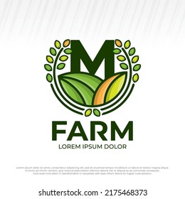 Letter Initial M Eco Green Farm Circle Logo Vector Vintage Icon, Flat Farm Logo, Natural Green Badge